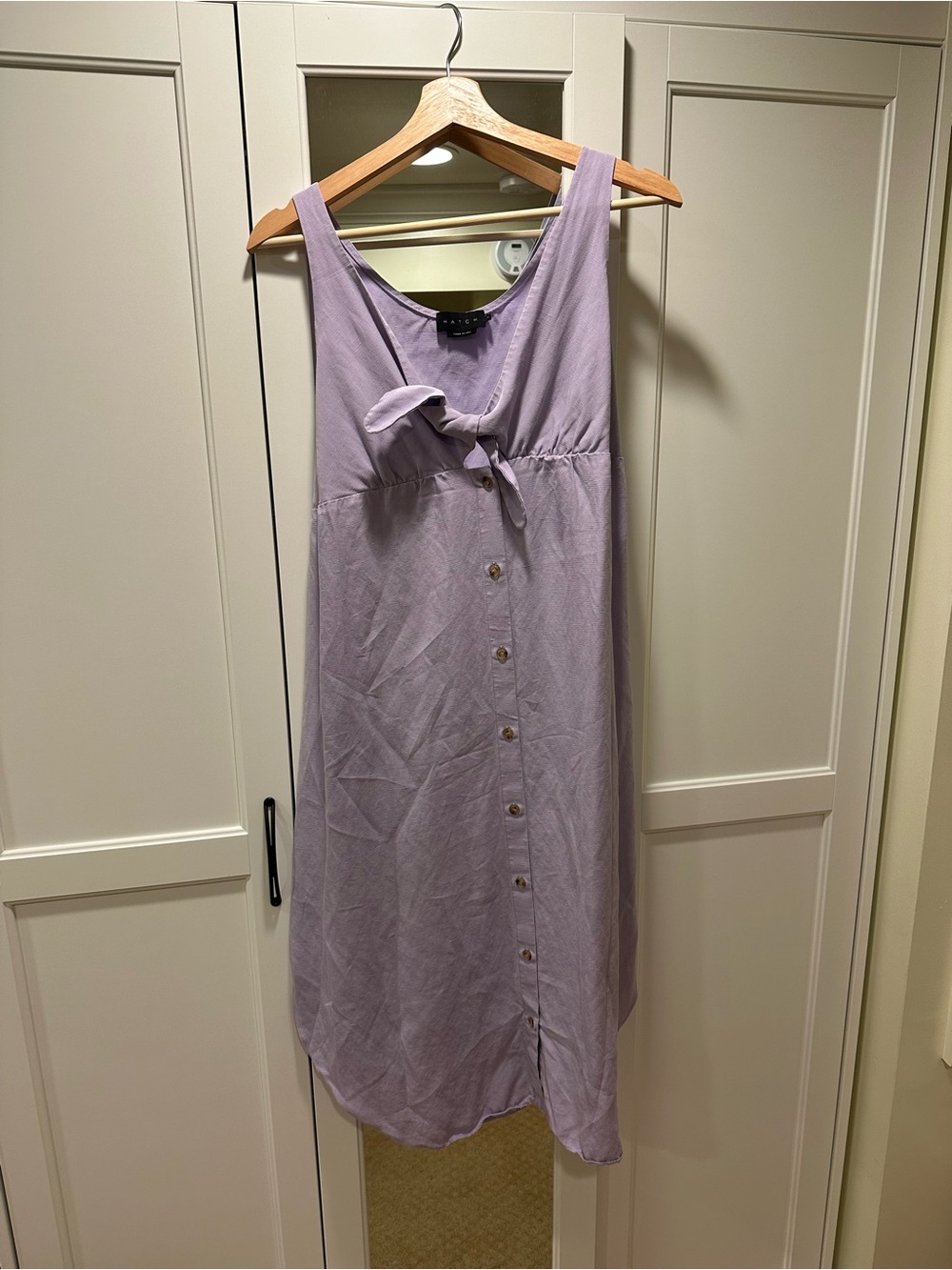 Hatch Lavender Tie-Front Button Midi Dress